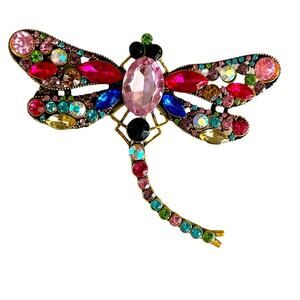 Jeweled Vintage Dragonfly Brooch Pin